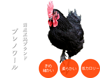 国産黒鶏ブランド、プレノワール。きめ細かい、柔らかい、低カロリー